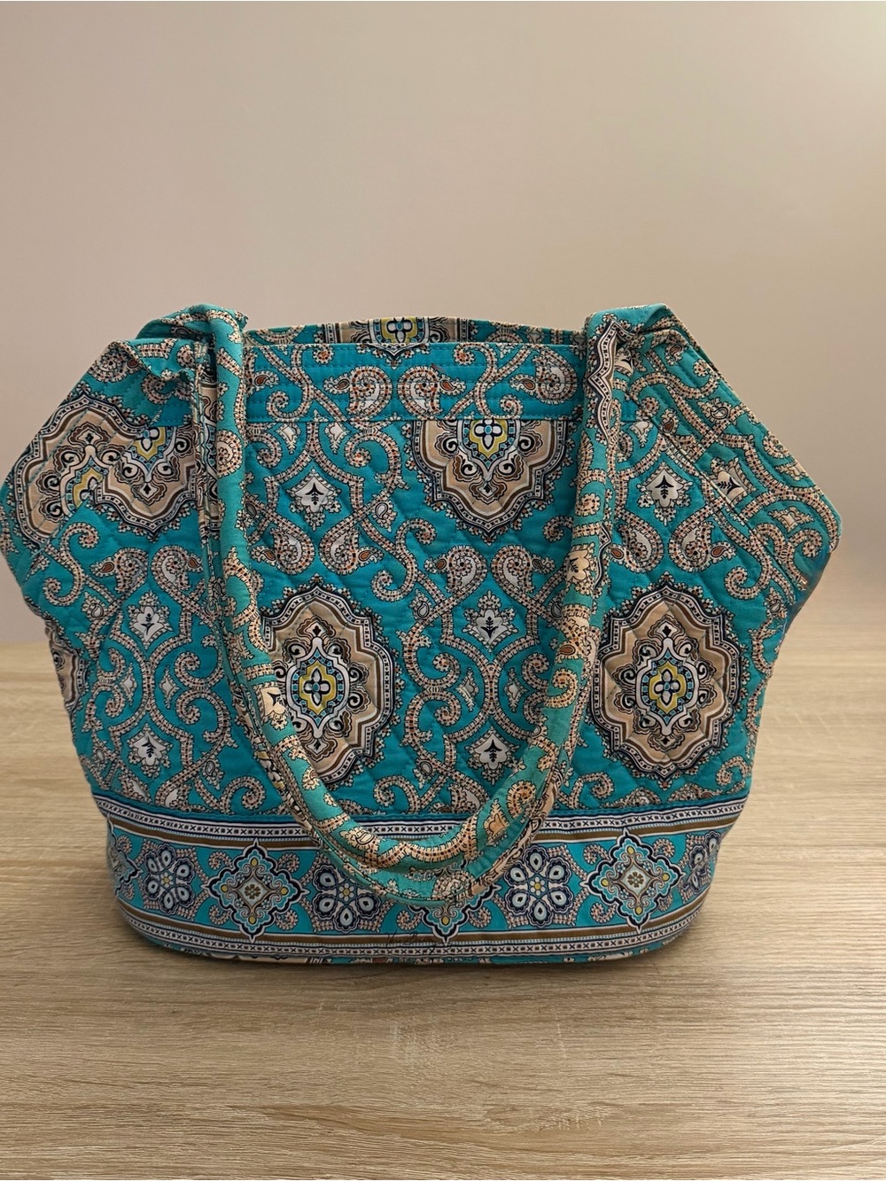 Vera Bradley Turquoise Paisley Quilted Tote Bag Retired Print